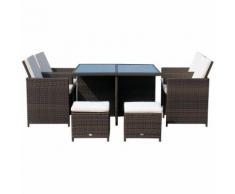 Outsunny Set Mobili Rattan Tavolo da Pranzo, 4 Sedie e 4 Poggiapiedi 9pz con Cuscini Marrone