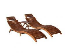 Asupermall - Lettino Prendisole 3 pz con Tavolino in Legno Massello d'Acacia