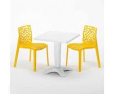 Tavolino Quadrato Bianco 70x70 cm con 2 Sedie Colorate GRUVYER PATIO | Giallo