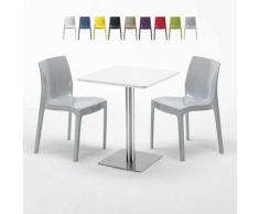Tavolino Quadrato 60x60 cm Top Bianco con 2 Sedie Colorate Ice Hazelnut | Grigio