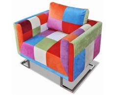 Poltrona a Cubo con Gambe Cromo e Design Patchwork in Tessuto
