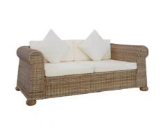 YOUTHUP Divano a 2 Posti con Cuscini in Rattan Naturale - Marrone