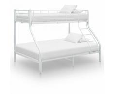 vidaXL Letto a Castello Bianco in Metallo 140x200 cm/90x200 cm