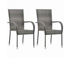 vidaXL Sedie da Esterno Impilabili 2 pz Grigie in Polyrattan
