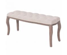 vidaXL Panca in Legno Massello e Lino 110x38x48 cm Bianco Crema