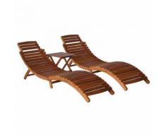 vidaXL Lettino Prendisole 3 pz con Tavolino in Legno Massello d'Acacia