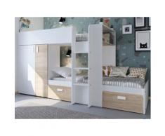 Letto a castello con armadio integrato 2x90x190 cm Bianco e quercia - JULIEN