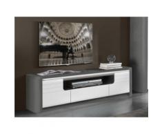 Mobile TV con LED, 2 ante e 1 cassetto Grigio e Bianco - PERCEPTION