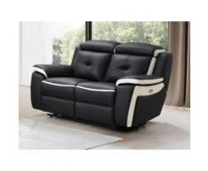 Divano 2 posti relax elettrico in pelle Nero e bianco - ANGELIQUE