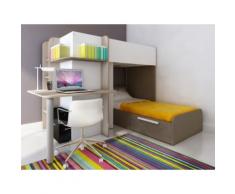 Letto a castello con scrivania integrata 2x90x190 cm in Pino bianco e Marrone - SAMUEL