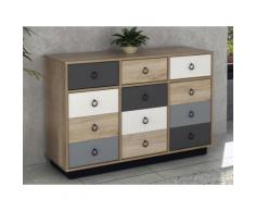 Comò KRYPTON - 3 cassetti e 3 ante - Colore: quercia, bianco e grigio