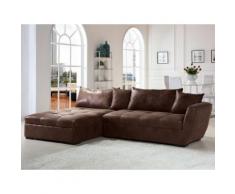 Divano letto angolare in microfibra effetto invecchiato - Marrone vintage - Angolo a sinistra - ROMANE