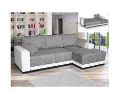 Divano letto angolare in tessuto e in similpelle Bicolore bianco e grigio melange - Angolo a destra - JARED