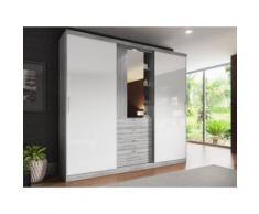 Armadio 2 ante scorrevoli con Specchio e cassetti L.240 cm Grigio e bianco - BODIL