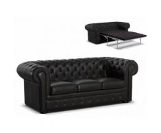 Divano letto Chesterfield 3 posti 100% cuoio LONDRES - Cuoio di lusso Nero - LONDRES