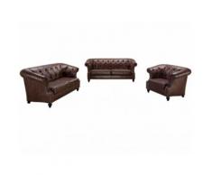 Divano 3+2+1 posti Chesterfield in microfibra effetto cuoio invecchiato Marrone - AQUITAINE