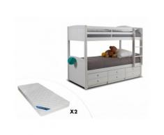 Letto a castello separabile con vani portaoggetti 90x190 cm Laccato bianco - ANCHISE + 2 materassi inclusi