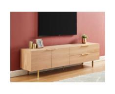 Mobile TV con 2 ante e 2 cassetti in MDF e Metallo dorato Naturale - VALOLA