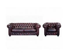 Divano Chesterfield a 3+1 posti 100% cuoio di bufalocherry - BRENTON