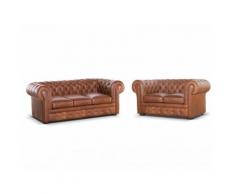 Divano Chesterfield a 3+2 posti 100% cuoio LONDRES - Cuoio vintage Caramello - LONDRES