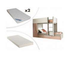 Letto a castello con letto a cassettone a scomparsa e armadio integrato 3x90x190 cm in Abete rosa e bianco - ANTONIO + 3 materassi compresi