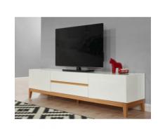 Mobile TV con 2 porte e 2 cassetti in Legno massello di quercia e MDF laccato bianco - SEDNA