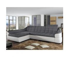 Divano letto angolare in tessuto e similpelle Bicolore grigio e bianco - Angolo a sinistra - FAREZ