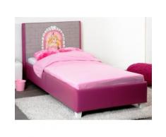 Letto 90x190cm Similpelle Fucsia con stampa principessa - ROYAUME