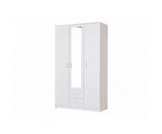Armadio con specchio 3 ante e 2 cassetti L.120 cm Bianco - OLESSA