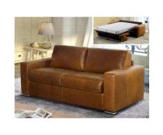 Divano letto 3 a ribalta posti 100% pelle vintage caramello - DELECTEA