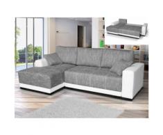 Divano letto angolare in tessuto e in similpelle Bicolore bianco e grigio melange - Angolo a sinistra - JARED