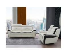 Divano 3+2 posti relax elettrico in pelle Bianco e antracite - ANGELIQUE