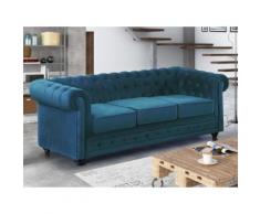 Divano CHESTERFIELD 3 posti in velluto Verde ottanio