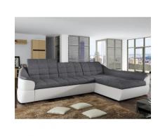 Divano letto angolare in tessuto e similpelle Bicolore grigio e bianco - Angolo a destra - FAREZ