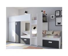 Letto a castello con armadio integrato 2x90x190 cm Bianco e nero - JULIEN