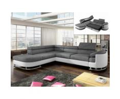 Divano letto angolare in tessuto e similpelle Bianco e grigio - Angolo a sinistra - MYSEN