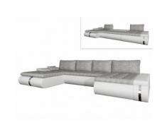 Divano letto angolare panoramico e reversibile in tessuto e similpelle Bianco e grigio - AZELMA