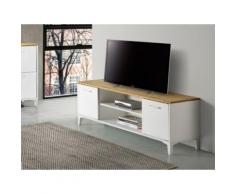Mobile TV con 2 ante e 2 nicchie in MDF Bianco e quercia - SEATTLE