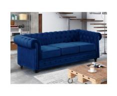 Divano CHESTERFIELD 3 posti in velluto Blu notte