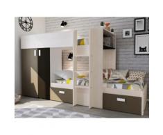 Letto a castello con armadio integrato 2x90x190 cm Bianco e marrone - JULIEN