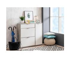 Scarpiera ARIETTA - 2 scomparti, 1 anta e 1 cassetto - Colore bianco e calcestruzzo