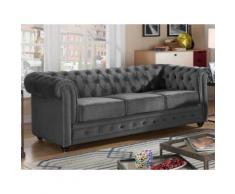 Divano CHESTERFIELD 3 posti in velluto Antracite