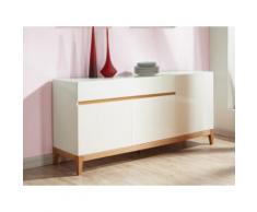 Credenza 3 ante e 1 cassetto in Legno di quercia massello e MDF laccato bianco - SEDNA