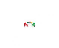 Costway 3 in 1 Tavolo attività rotondo per bambini con più di 3 anni con 2 sedie e 300 costruzioni 57x43cm Multicolore