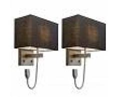 QAZQA Set di 2 lampade da parete in acciaio con paralume, braccio lettura incl. LED - Bergamo