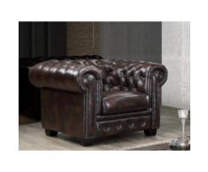 Poltrona Chesterfield 100% cuoio di bufalo Marrone con riflessi castani - BRENTON