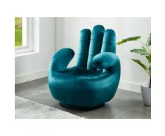 Poltrona a forma di mano girevole in velluto Blu petrolio - CATCHY