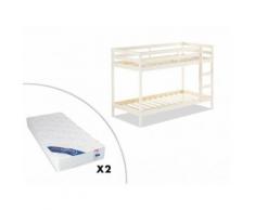 Letto a castello 2x90x190 cm in Pino massello Bianco - ANICET + 2 materassi inclusi