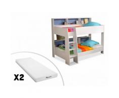 Letto a castello con ripiani e fondo reversibile blu o rosa - LENNY + 2 materassi inclusi