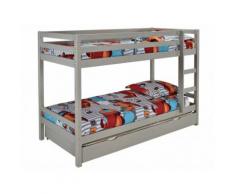 Letto a castello 2x90x200 cm con cassetto letto estraibile 90x190 cm in Abete massello Grigio - ANICET